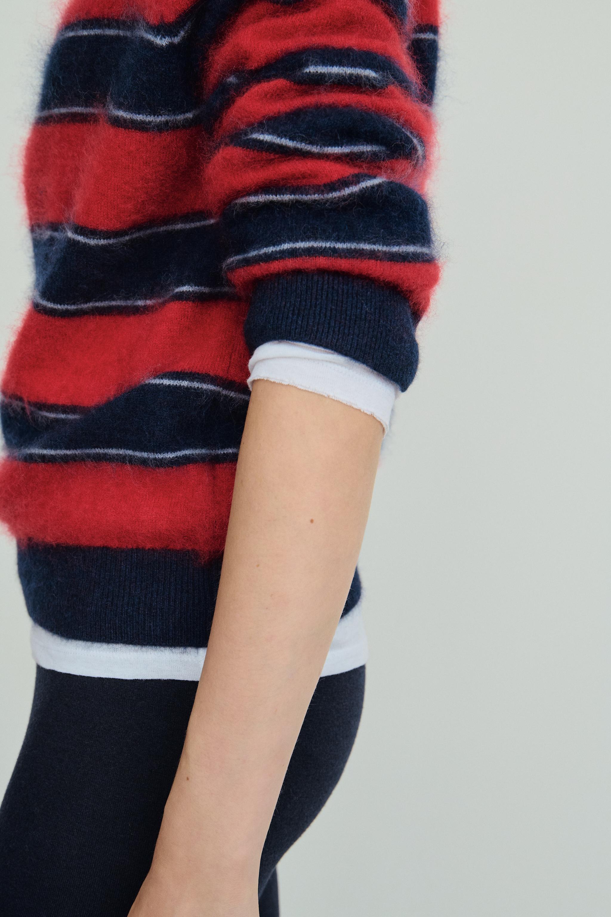 PULL 100 % LAINE À RAYURES COL POLO